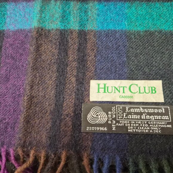 VTG Hunt Club Plaid 100% Lambswool Scarf West Germany Jewel Tones DarkAcademia - Picture 2 of 5